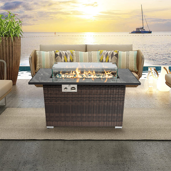 Ebern Designs 44Inch Outdoor Fire Pit Table, Propane Fire Table With